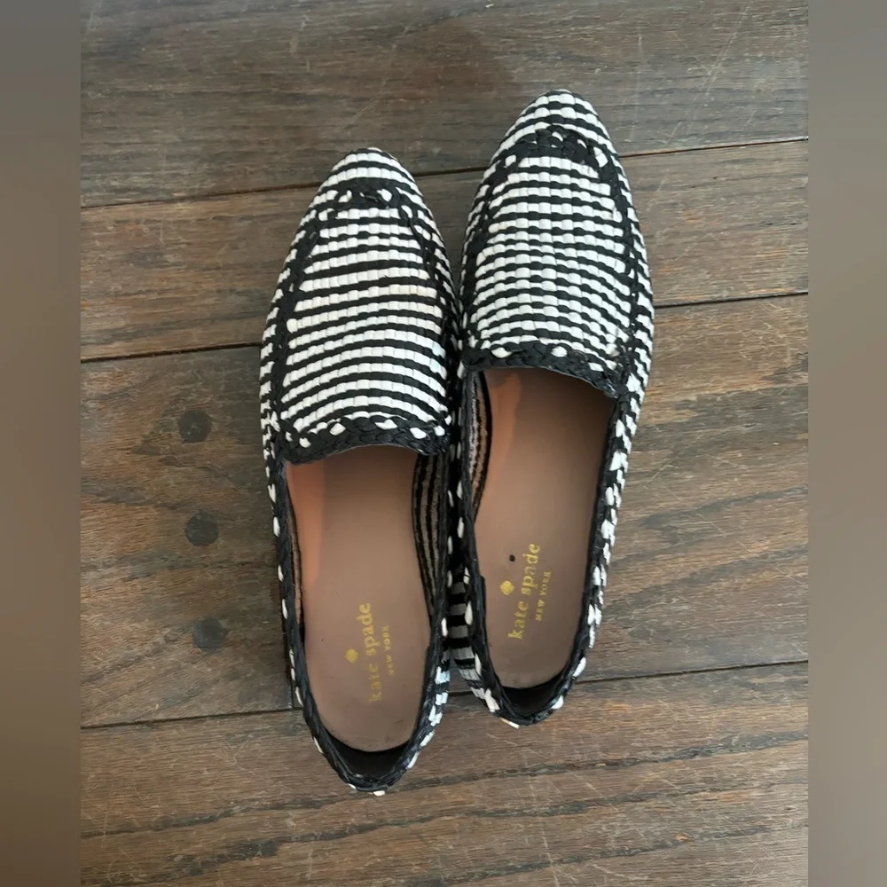 kate spade Black and White Woven Loafers